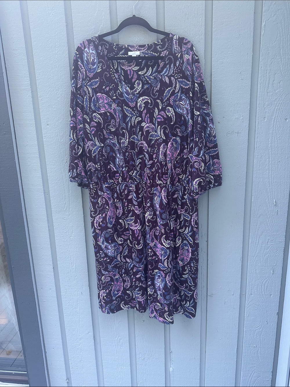 J. Jill Paisley V-Neck Tunic Dress - Black, Purple, Cream